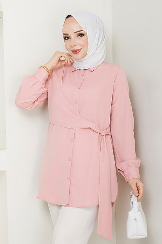 moda selvim بلوز بيج وردي 126ASN888 - Thumbnail