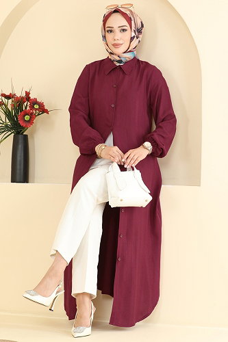 moda selvim Tunic 127NZRK1200 Burgundy - Thumbnail