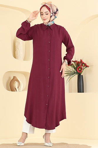 moda selvim Tunic 127NZRK1200 Burgundy - Thumbnail