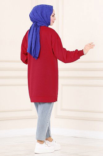 moda selvim Tunic 128BO429 Dark Red - Thumbnail