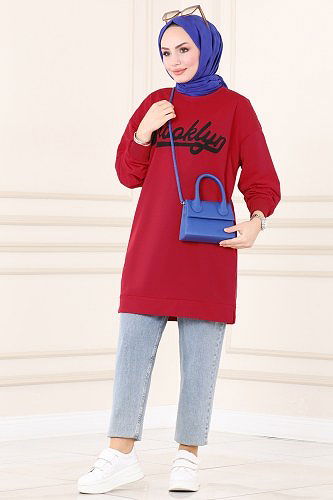 moda selvim Tunic 128BO429 Dark Red - Thumbnail