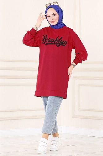 moda selvim Tunic 128BO429 Dark Red - Thumbnail