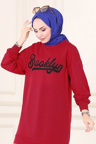 moda selvim Tunic 128BO429 Dark Red - Thumbnail