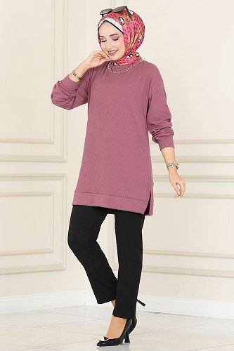 moda selvim 132BO429 الزهري بلوز طويل - Thumbnail