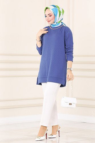 moda selvim Tunic 132BO429 Indigo - Thumbnail