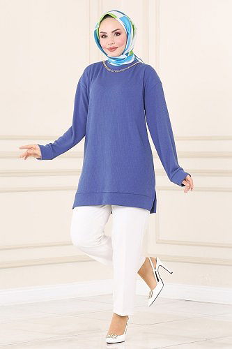 moda selvim Tunic 132BO429 Indigo - Thumbnail