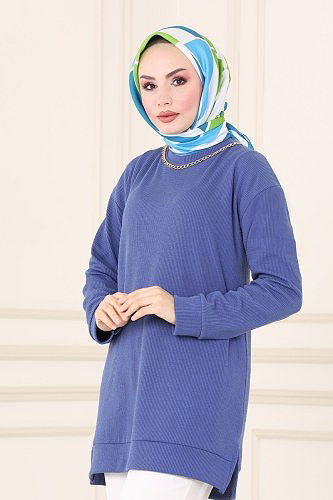 moda selvim Tunic 132BO429 Indigo - Thumbnail