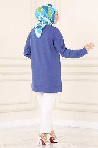 moda selvim 132BO429 ياقوتي بلوز طويل - Thumbnail