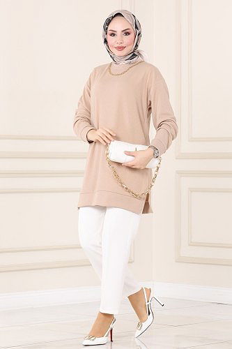 moda selvim Tunic 132BO429 Stone - Thumbnail