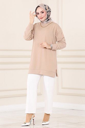 moda selvim Tunic 132BO429 Stone - Thumbnail