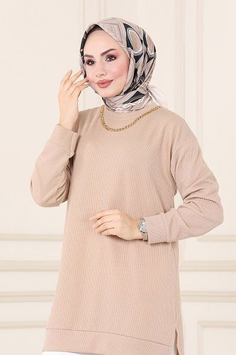 moda selvim Tunic 132BO429 Stone - Thumbnail