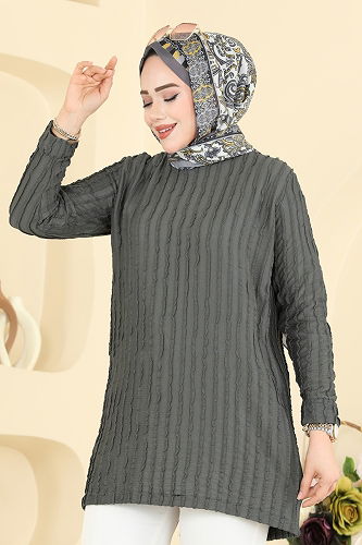 moda selvim بلوز رمادي غامق 133OZN1046 - Thumbnail