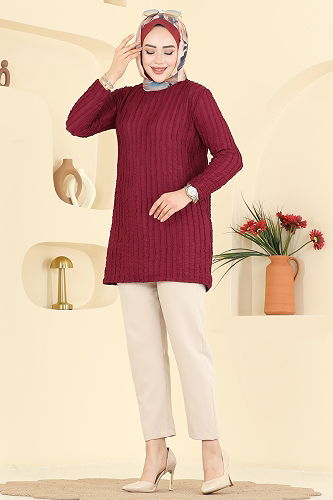 moda selvim Tunic 133OZN1046 Burgundy - Thumbnail
