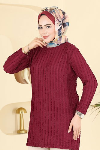 moda selvim Tunic 133OZN1046 Burgundy - Thumbnail