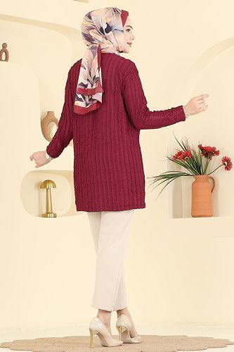 moda selvim Tunic 133OZN1046 Burgundy - Thumbnail