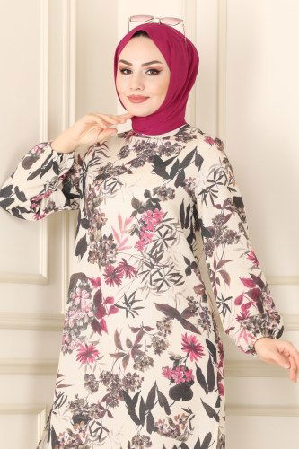 moda selvim 1342MH427 فوشي بلوز طويل - Thumbnail