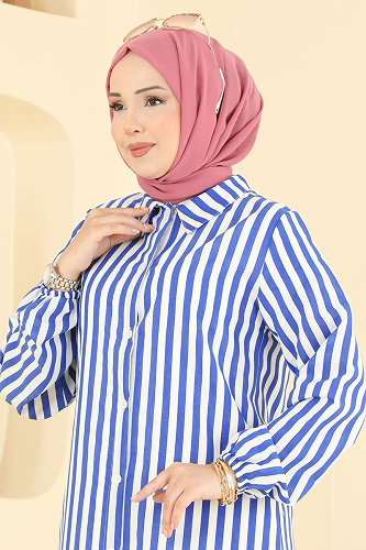 moda selvim بلوز نيلي 141NZRK1200 - Thumbnail