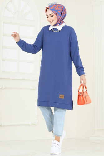 moda selvim Tunic 145BO429 Indigo - Thumbnail