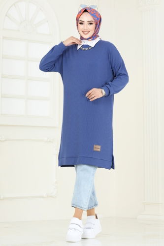 moda selvim Tunic 145BO429 Indigo - Thumbnail