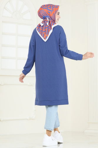 moda selvim Tunic 145BO429 Indigo - Thumbnail