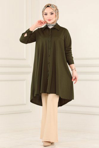 moda selvim Tunic 1526UKB139 Khaki - Thumbnail