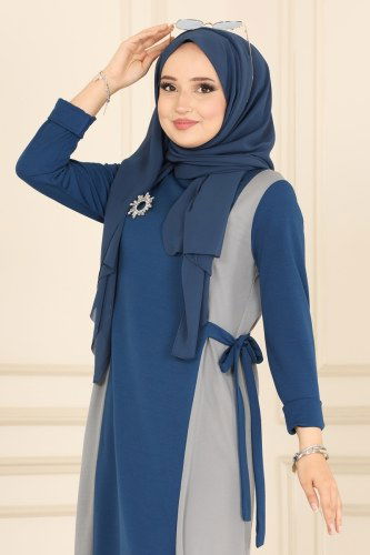 moda selvim Tunic 1536UKB139 Indigo&Gray - Thumbnail