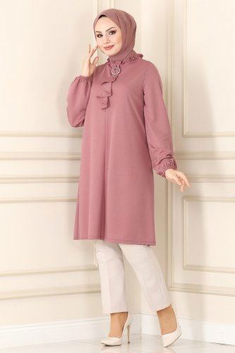 moda selvim 1599MH427 الزهري بلوز طويل - Thumbnail