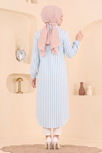 moda selvim بلوز أزرق فاتح 166NZRK1200 - Thumbnail