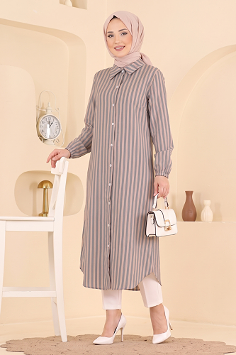 moda selvim بلوز رمادي 166NZRK1200 - Thumbnail