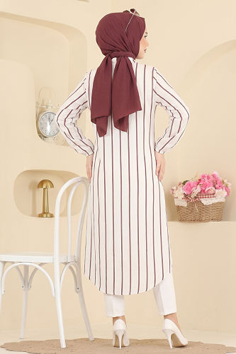 moda selvim Tunic 169NZRK1200 Burgundy - Thumbnail