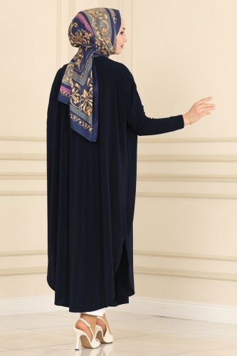moda selvim 1735-1AF356 كحلي بلوز طويل - Thumbnail