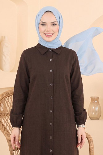 moda selvim بلوز بني غامق 175NZRK1200 - Thumbnail