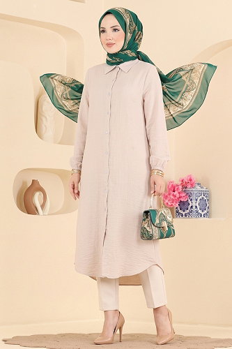 moda selvim بلوز بيج 175NZRK1200 - Thumbnail
