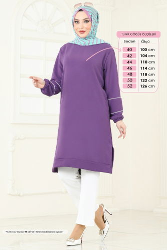 moda selvim Tunic 180BO429 Dark Lilac - Thumbnail