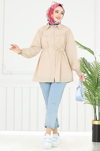 moda selvim Tunic 184ASN888 Stone - Thumbnail