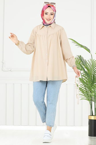 moda selvim بلوز بيج 184ASN888 - Thumbnail