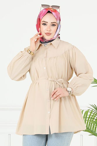 moda selvim بلوز بيج 184ASN888 - Thumbnail