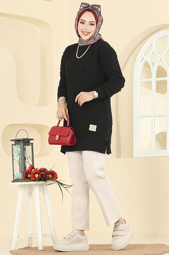 moda selvim Tunic 185BO429 Black - Thumbnail