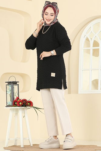 moda selvim Tunic 185BO429 Black - Thumbnail