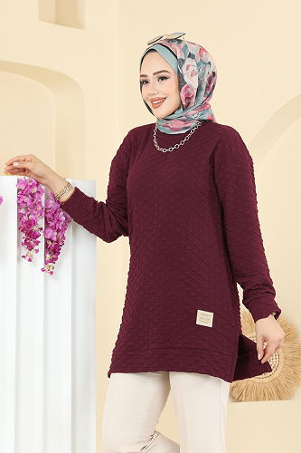 moda selvim Tunic 185BO429 Burgundy - Thumbnail