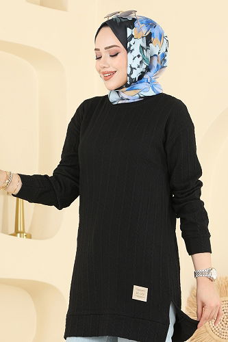 moda selvim Tunic 190BO429 Black - Thumbnail