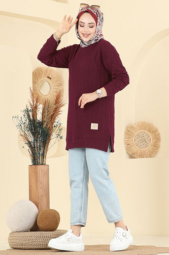 moda selvim Tunic 190BO429 Burgundy - Thumbnail