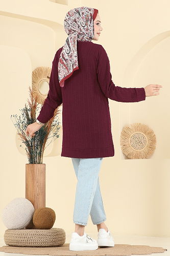 moda selvim Tunic 190BO429 Burgundy - Thumbnail