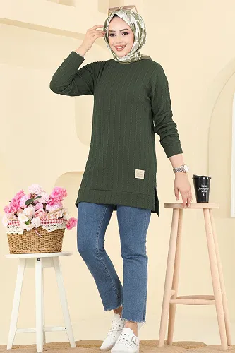 moda selvim بلوز اخضر عفني 190BO429 - Thumbnail