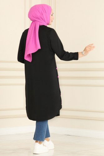moda selvim Tunic 19123FON792 Black&Fuchsia - Thumbnail
