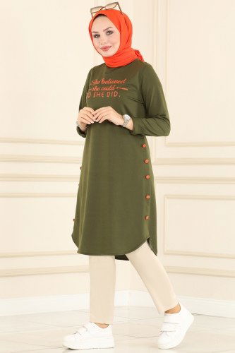 moda selvim Tunic 19123FON792 Khaki - Thumbnail