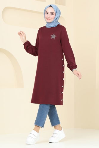 moda selvim Tunic 1956FON792 Burgundy - Thumbnail