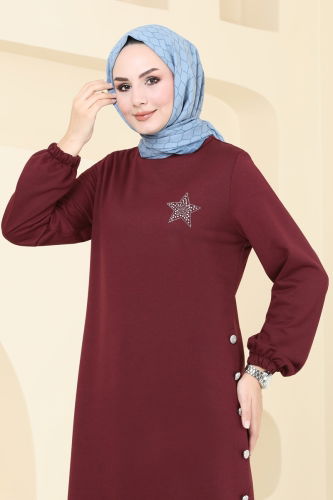 moda selvim Tunic 1956FON792 Burgundy - Thumbnail