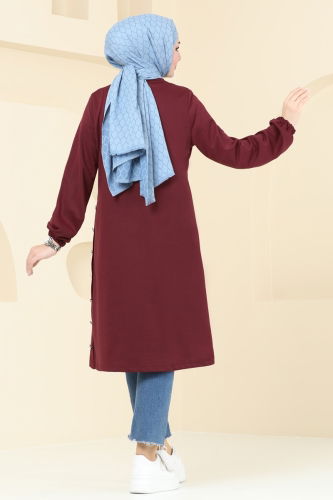 moda selvim Tunic 1956FON792 Burgundy - Thumbnail