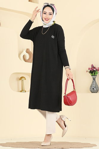 moda selvim Tunic 195BO429 Black - Thumbnail